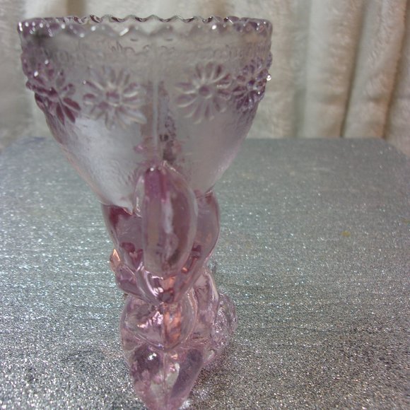 H-139 VINTAGE WILKERSON GLASS BUNNY RABBIT EGG HOLDER IN PINK - Picture 6 of 13